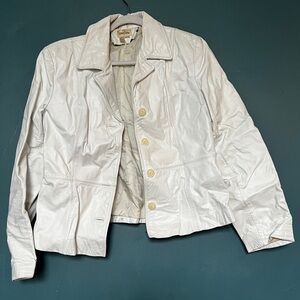 Vintage Neiman Marcus cream 100% leather button up women’s jacket